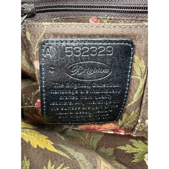 Brighton Croc Embossed Leather Shoulder Bag Purse Brown Black Silver Hardware - Picture 9 of 11